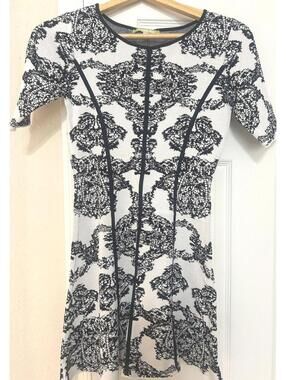 Gianni Bini Bodycon Dress XS Black White Stretch Knit Mini